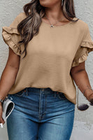 Ruffled Petal Sleeve Round Neck T-Shirt