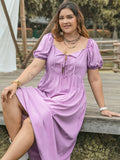 Curvy Tie Neck Short Sleeve Dress