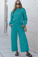 Double Take Full Size Textured Long Sleeve Top and Drawstring Pants Set