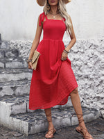 Tied Smocked Sleeveless Midi Dress