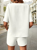 Waffle-Knit Half Sleeve Top and Shorts Set