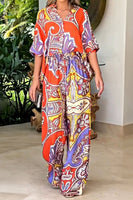 Printed Half Sleeve Shirt and Wide Leg Pants Set