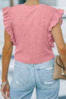 Ruffled Round Neck Cap Sleeve Blouse