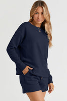 On Time Textured Long Sleeve Top and Drawstring Shorts Set