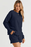 On Time Textured Long Sleeve Top and Drawstring Shorts Set