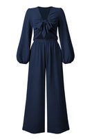 Cutout Long Sleeve Top and Wide Leg Pants Set