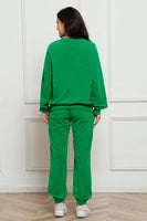 Corduroy Round Neck Sweatshirt and Sweatpants Set