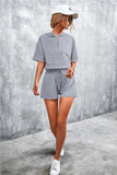 Half Zip Cropped Hooded T-Shirt and Shorts Set