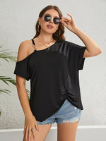 Asymmetrical Neck Ruched Short Sleeve Blouse