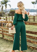 Off-Shoulder Blouse and Drawstring Waist Pants Set