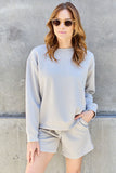 On Time Textured Long Sleeve Top and Drawstring Shorts Set