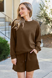 On Time Textured Long Sleeve Top and Drawstring Shorts Set