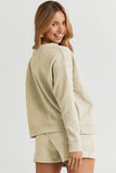 On Time Textured Long Sleeve Top and Drawstring Shorts Set