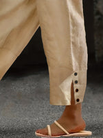 Curvy Buttoned Slit Pants with Pockets