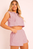 Hooded Crop Top & Pocketed Shorts Set