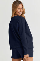 On Time Textured Long Sleeve Top and Drawstring Shorts Set
