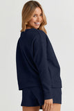 On Time Textured Long Sleeve Top and Drawstring Shorts Set