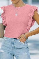 Ruffled Round Neck Cap Sleeve Blouse