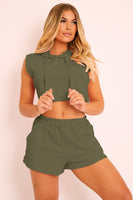 Hooded Crop Top & Pocketed Shorts Set