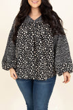 Plus Size Animal Print Balloon Sleeve Blouse
