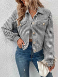 Houndstooth Collared Neck Button Up Jacket