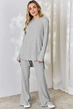 Ribbed High-Low Top and Wide Leg Pants Set