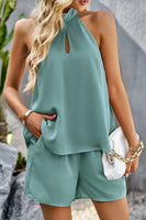 Halter Neck Top and Shorts Set with Pockets