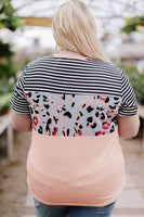 Plus Size Mixed Print Color Block T-Shirt