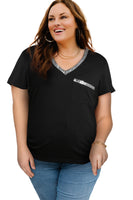 Contrast Sequin V-Neck Tee Shirt