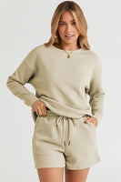 On Time Textured Long Sleeve Top and Drawstring Shorts Set