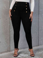Curvy Decorative Button Skinny Pants