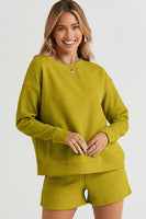 On Time Textured Long Sleeve Top and Drawstring Shorts Set