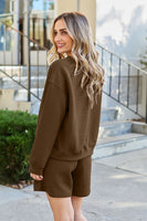 On Time Textured Long Sleeve Top and Drawstring Shorts Set