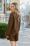 On Time Textured Long Sleeve Top and Drawstring Shorts Set