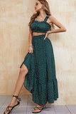 Printed Tie-Shoulder Crop Top and Maxi Skirt Set