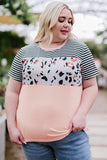 Plus Size Mixed Print Color Block T-Shirt