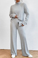 Mock Neck Dropped Shoulder Top and Pants Set