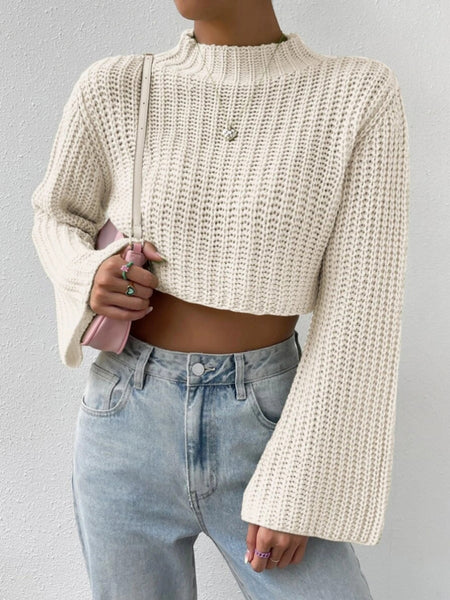 Mock Neck Long Sleeve Cropped Sweater – ladollface