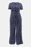 Plus Size Polka Dot Round Neck Top and Wide Leg Pants Set