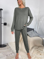 Round Neck Top and Drawstring Pants Lounge Set