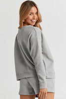 On Time Textured Long Sleeve Top and Drawstring Shorts Set