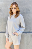 On Time Textured Long Sleeve Top and Drawstring Shorts Set