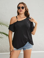 Asymmetrical Neck Ruched Short Sleeve Blouse