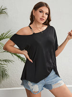 Asymmetrical Neck Ruched Short Sleeve Blouse