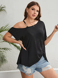 Asymmetrical Neck Ruched Short Sleeve Blouse