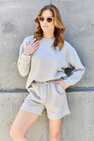 On Time Textured Long Sleeve Top and Drawstring Shorts Set