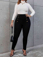 Curvy Decorative Button Skinny Pants