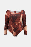 Full Size Tie-Dye Exposed Seam Round Neck Bodysuit
