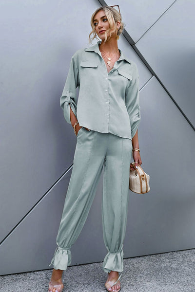 Roll-Tab Sleeve Shirt and Ankle-Tie Pants Set