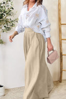 Pocketed Dropped Shoulder Shirt and Wide Leg Pants Set
